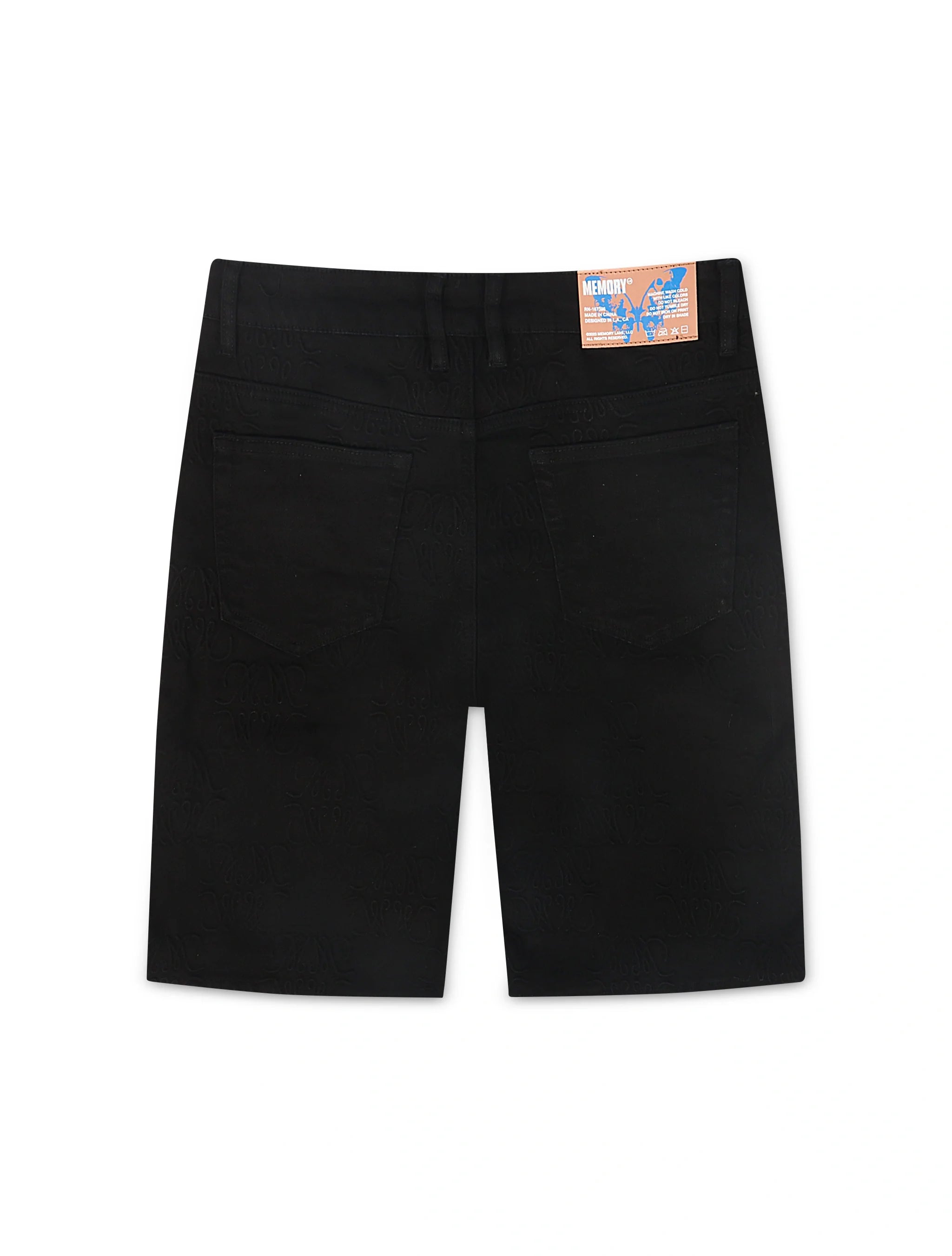 Memory Lane Monogram Denim Short - Black Rinse by Denim Exchange
