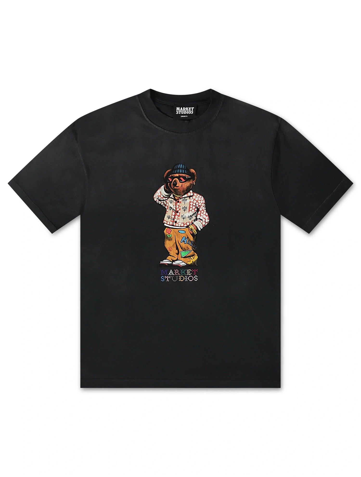 Market Studios Folk Fitted Bear Tee - Pirate Black by Denim Exchange