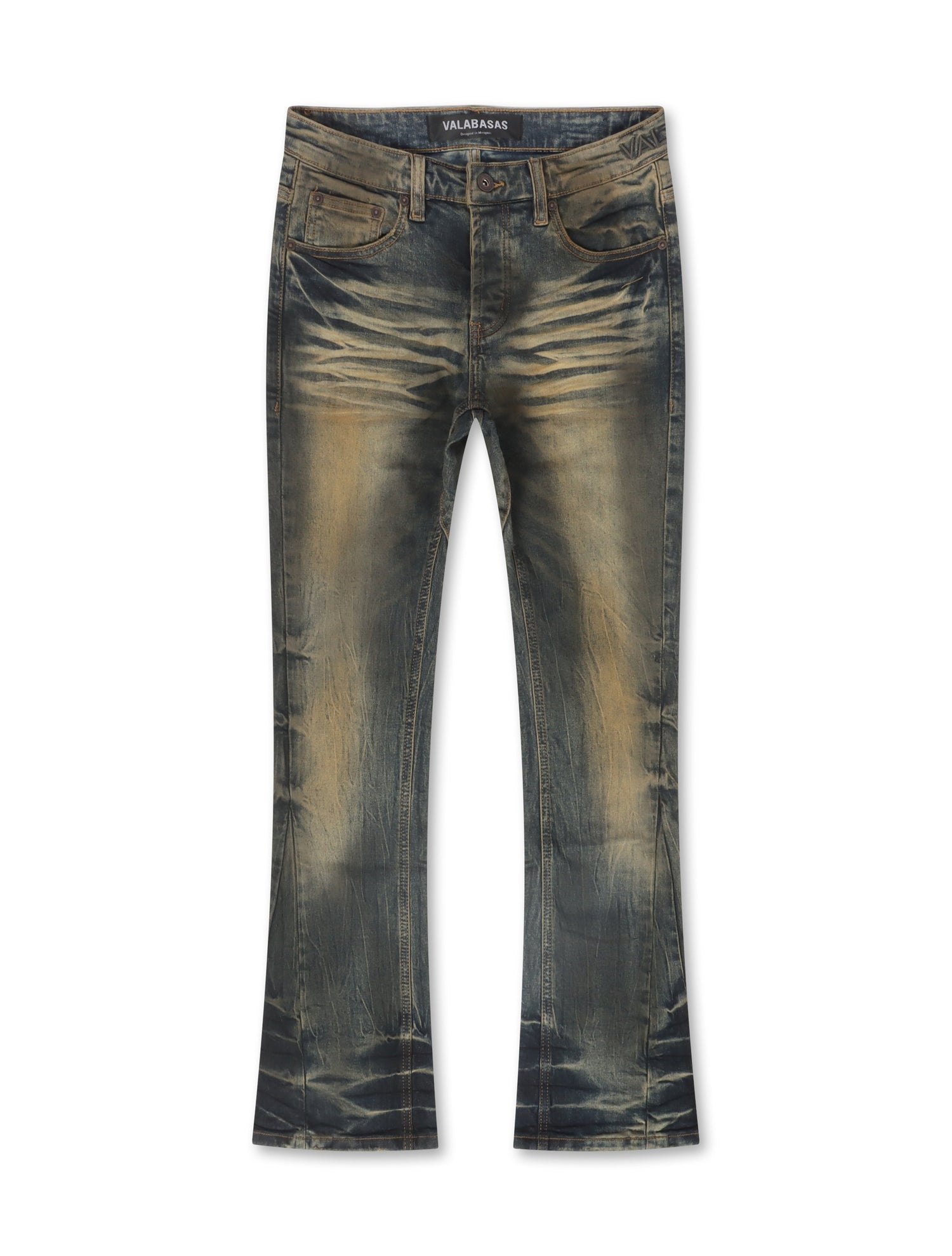 Valabasas Fax Stacked Denim Jeans - Yellow Vintage Blue by Denim Exchange