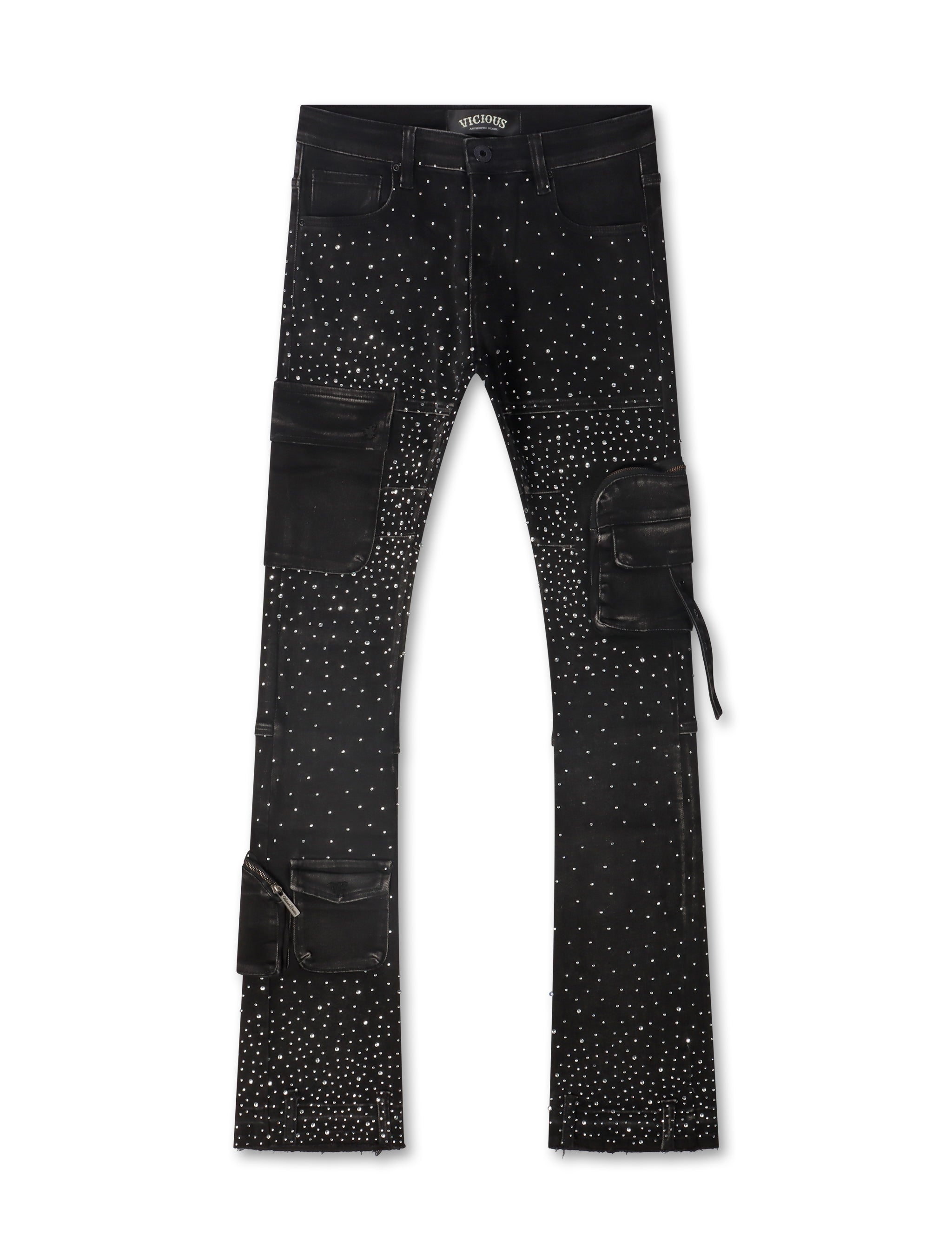 Vicious Denim All Over Rhinestone Jeans - Black by Denim Exchange