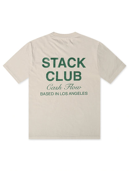 Stack Club Cash Flow Heavyweight Tee - Cream/Green by Denim Exchange
