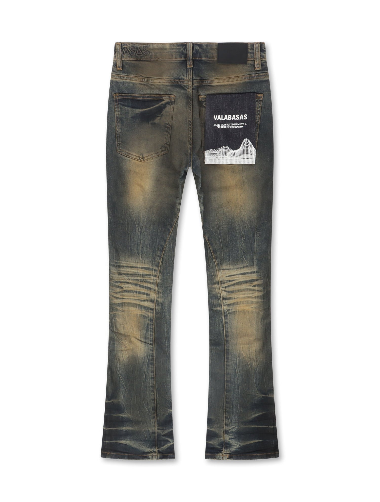 Valabasas Fax Stacked Denim Jeans - Yellow Vintage Blue by Denim Exchange