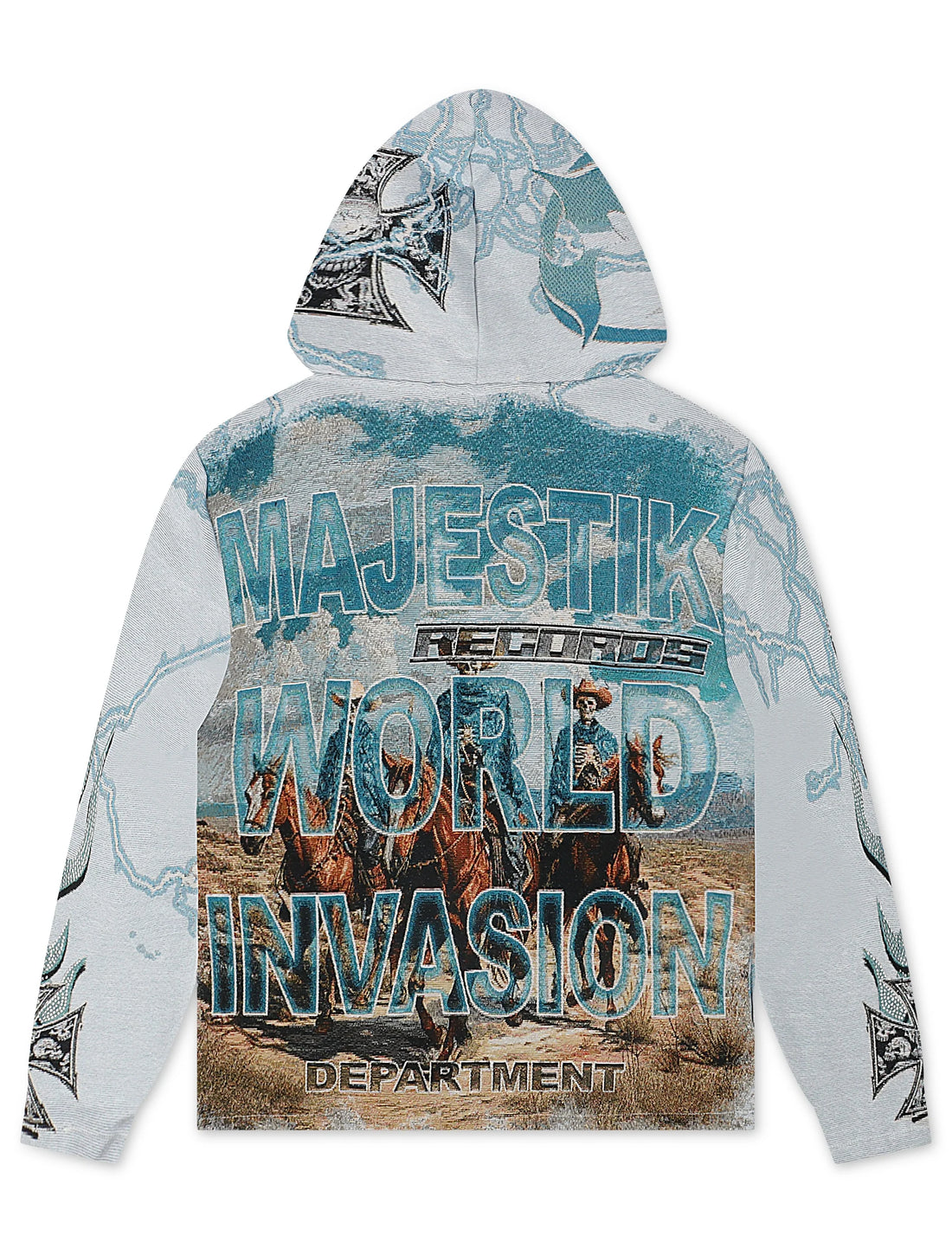 Majestik Mens Invasion Tapestry Hoodie - Blue by Denim Exchange