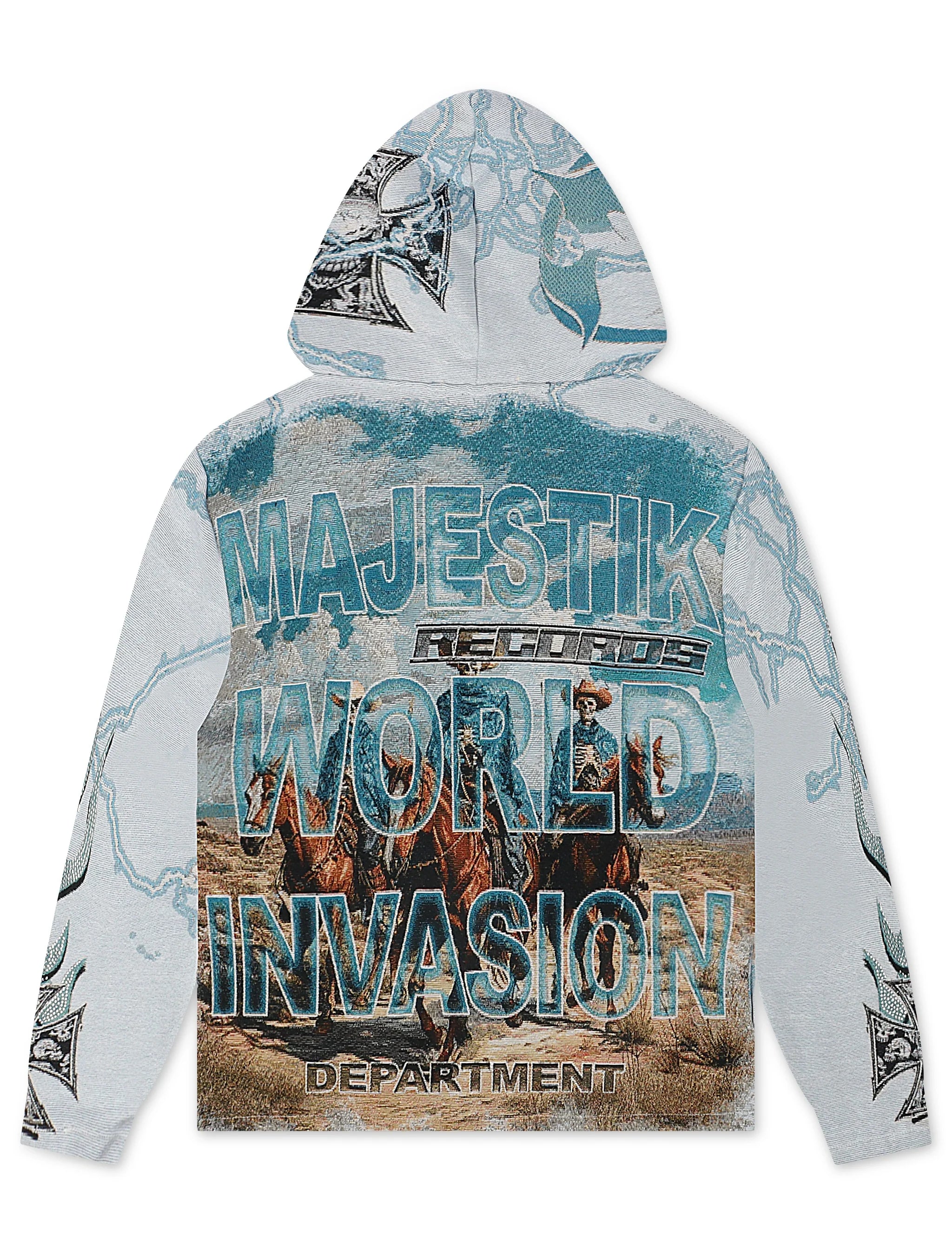 Majestik Mens Invasion Tapestry Hoodie - Blue by Denim Exchange