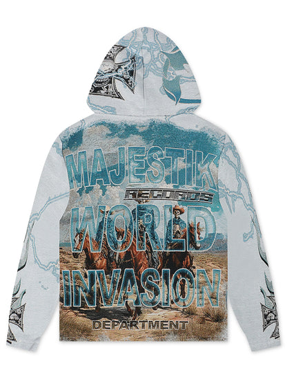 Majestik Mens Invasion Tapestry Hoodie - Blue by Denim Exchange