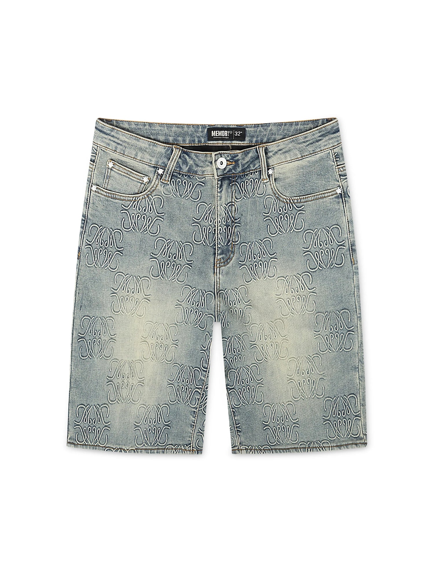 Memory Lane Monogram Denim Short - Blue Rinse by Denim Exchange