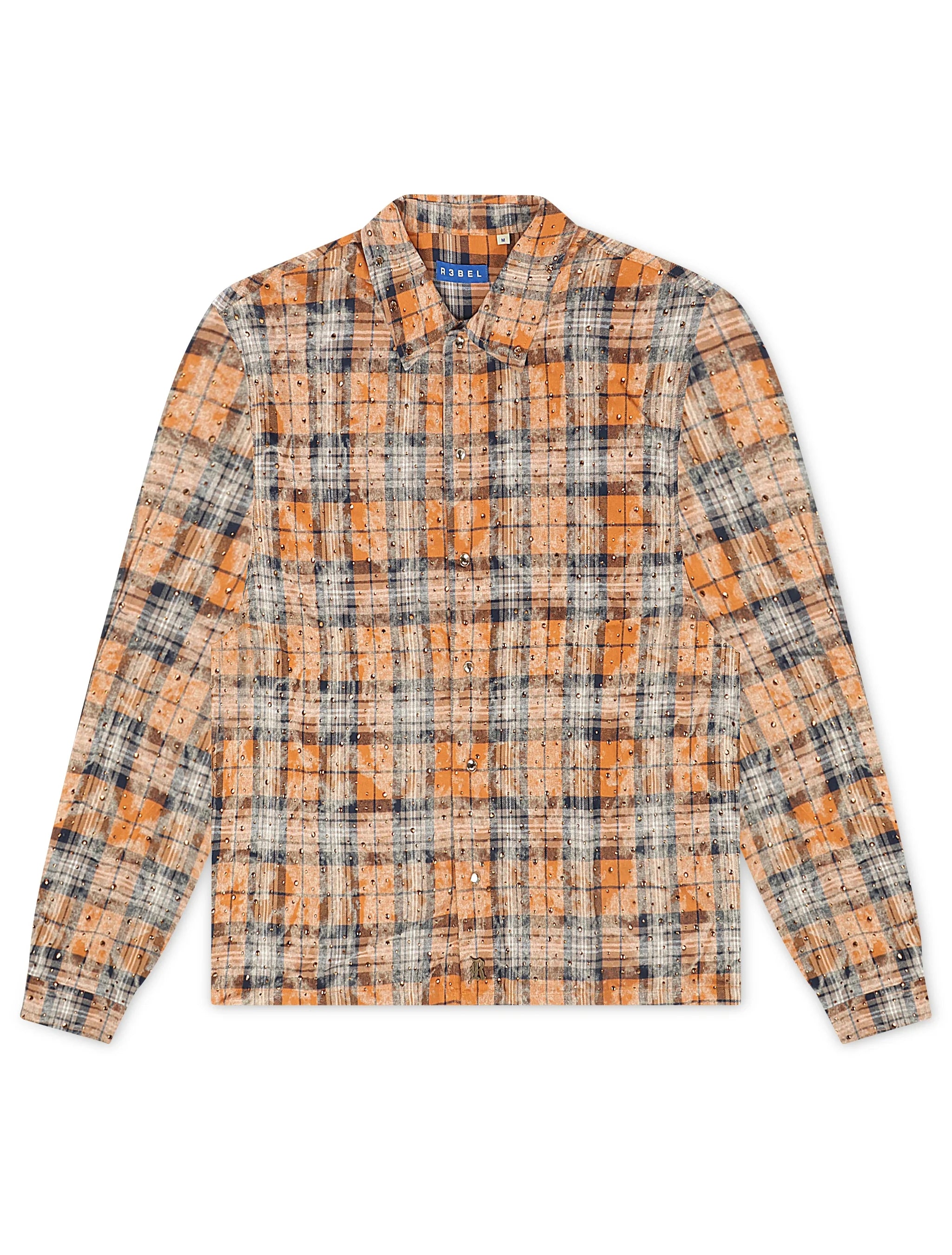 Rebel Denim Rhinestone Flannel - Orange by Denim Exchange