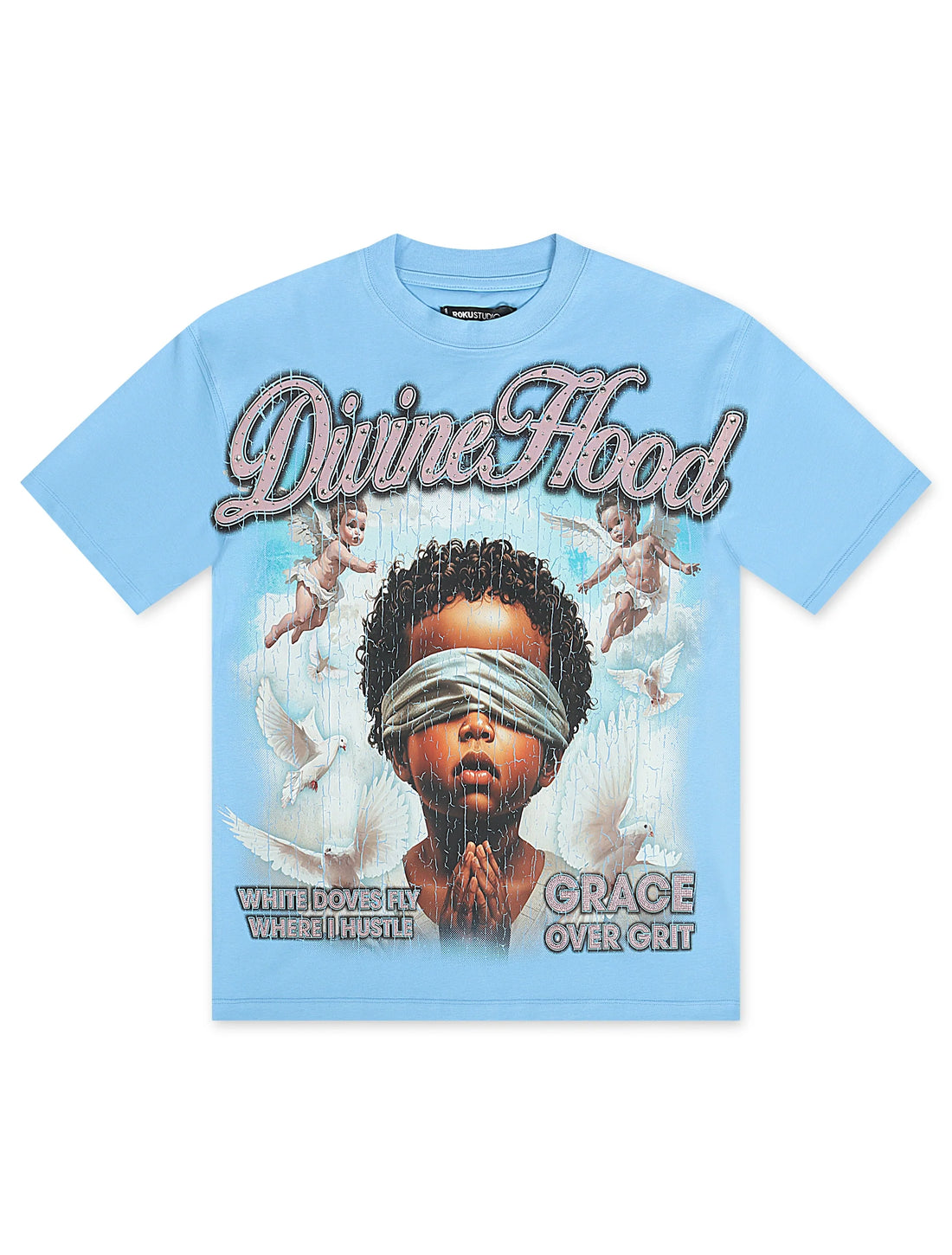 Roku Studio Divine Hood Boxy Tee - University Blue by Denim Exchange