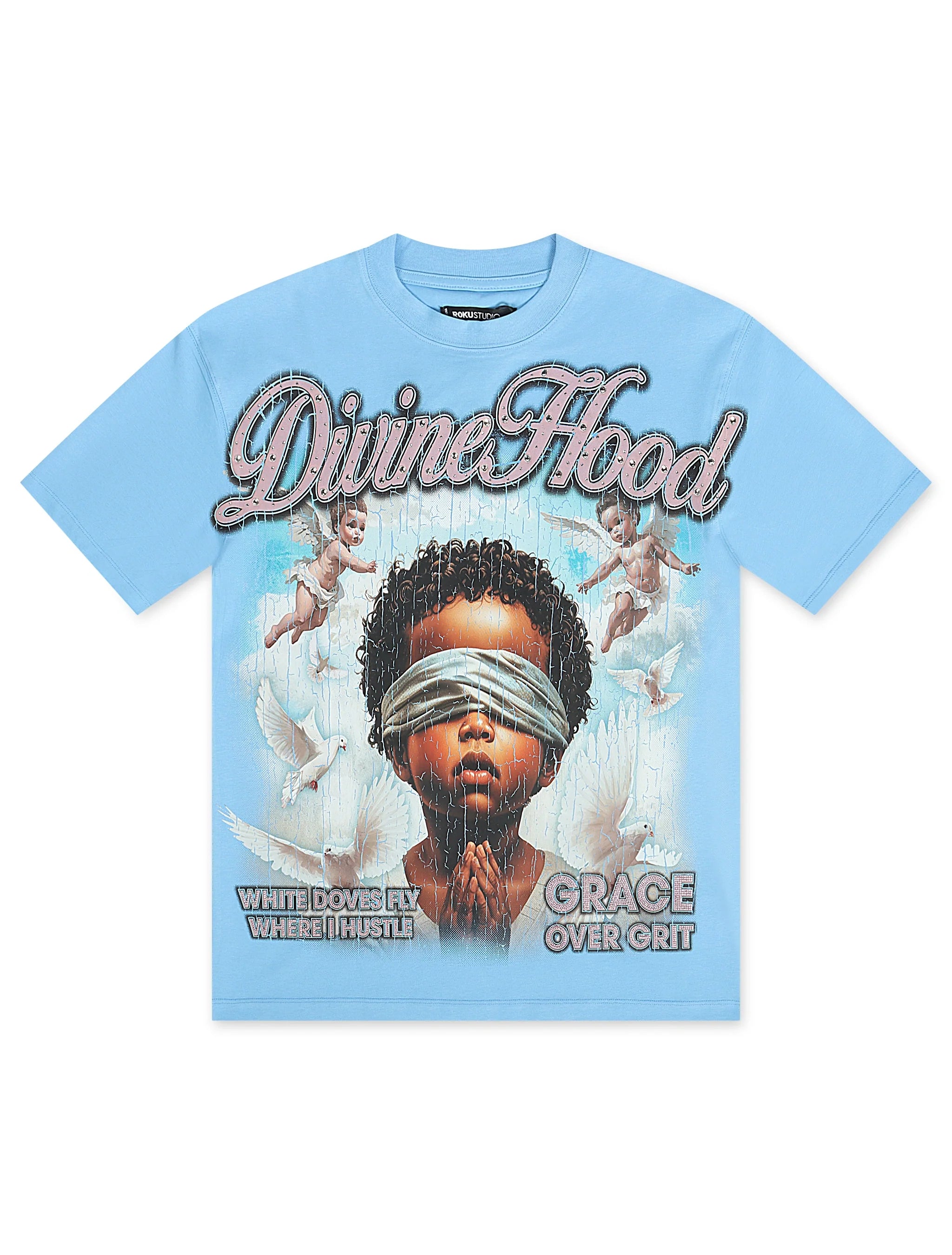 Roku Studio Divine Hood Boxy Tee - University Blue by Denim Exchange