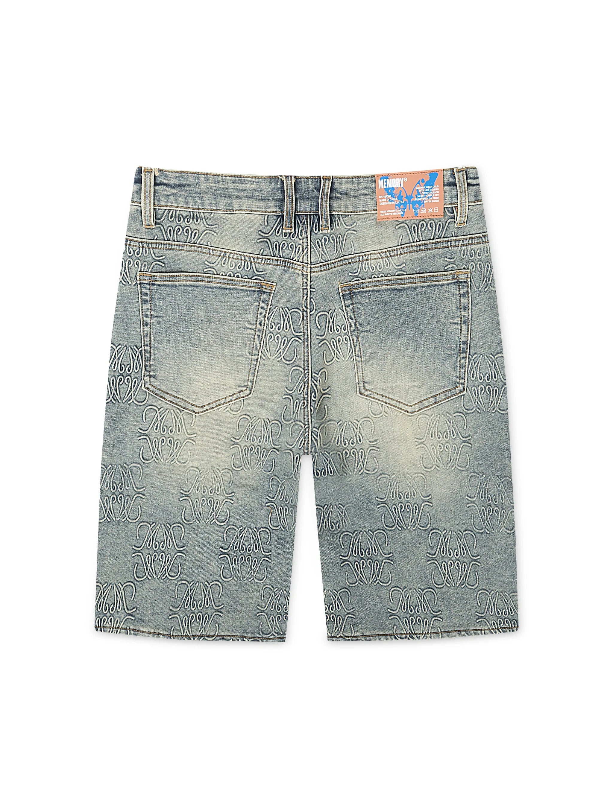 Memory Lane Monogram Denim Short - Blue Rinse by Denim Exchange