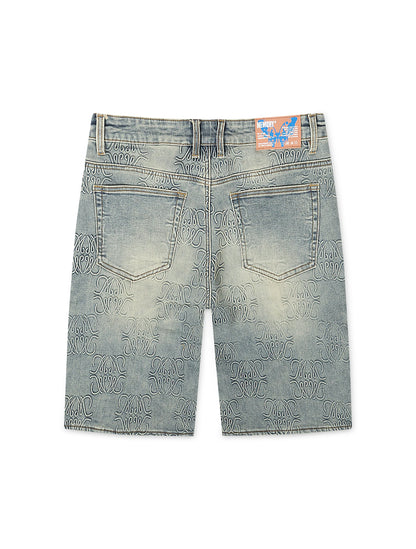 Memory Lane Monogram Denim Short - Blue Rinse by Denim Exchange