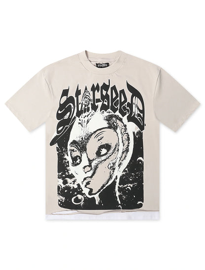 Starseed Big Head Alien Oversized Tee - Grey by Denim Exchange