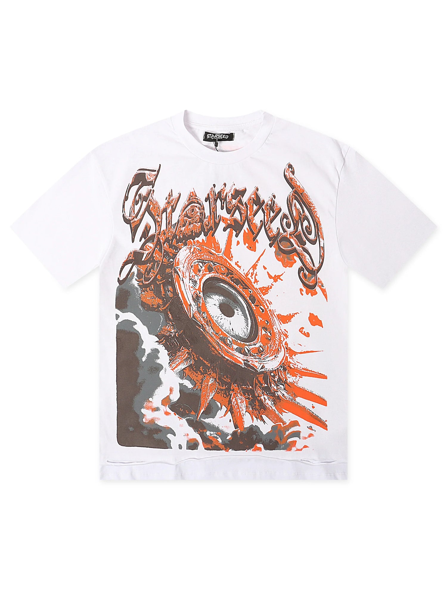 Starseed AI Angel Oversized Tee - White/Orange by Denim Exchange