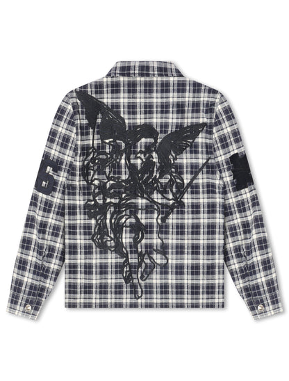 Revenge Valkyrie Embroidered Flannel - Navy by Denim Exchange