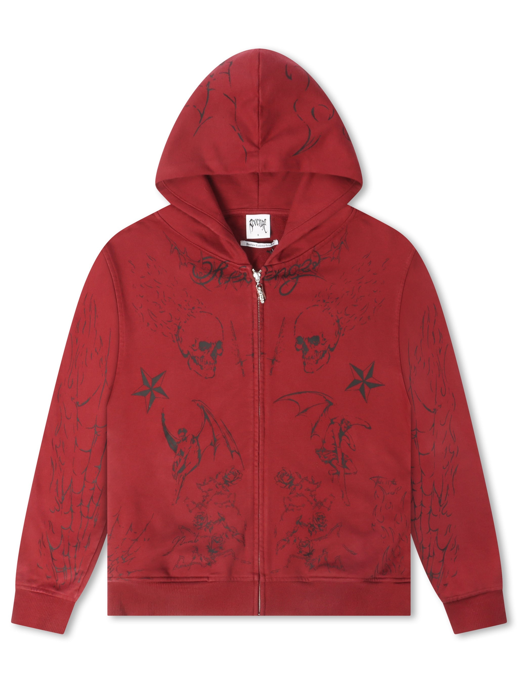Revenge Tattoo Zip Jacket - Red/Black by Denim Exchange