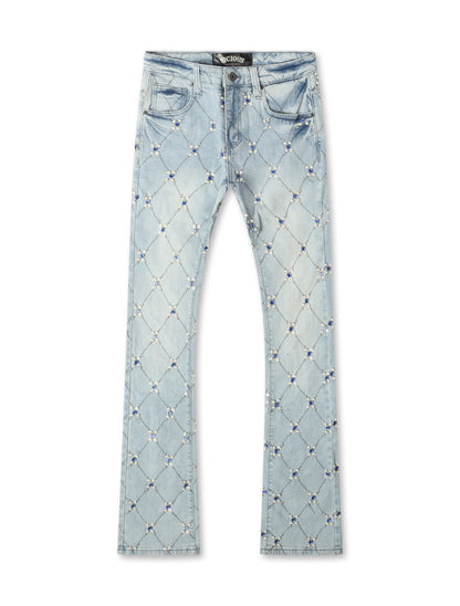 Vicious Denim Diamond Rhinestone Stacked Jeans - Light Blue by Denim Exchange