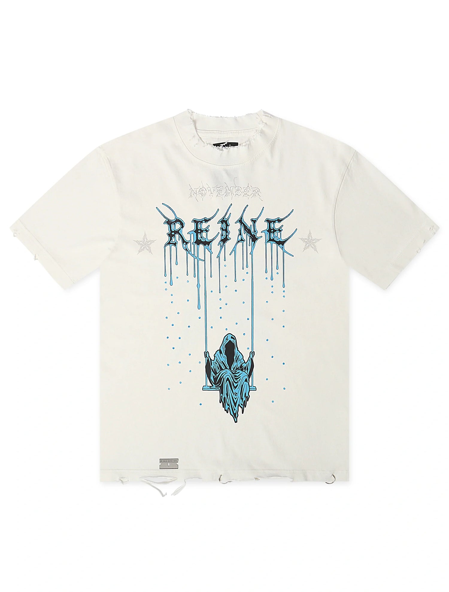 November Reign Storm Hand Shredded Tee - White by Denim Exchange