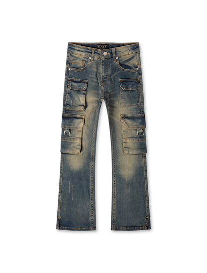 Exit Apparel Stacked Cargo Jeans - Blue by Denim Exchange