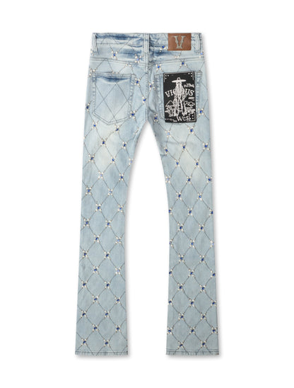 Vicious Denim Diamond Rhinestone Stacked Jeans - Light Blue by Denim Exchange