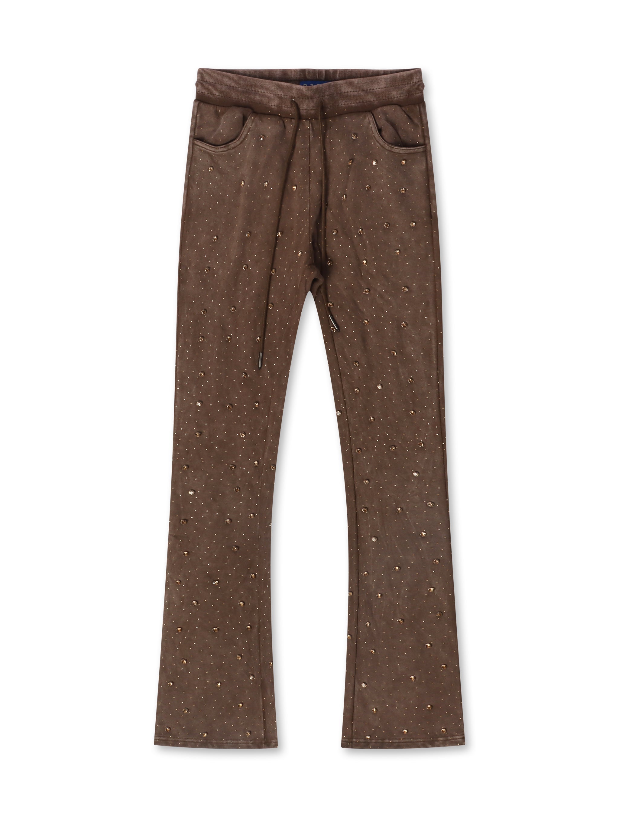Rebel Denim Diamond Stacked Sweatpants - Brown by Denim Exchange