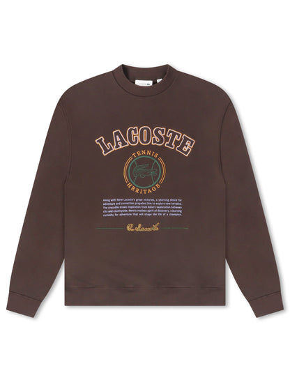 Lacoste Embroidered Shield Fleece Sweatshirt - Brown by Denim Exchange