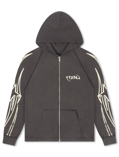 BLDG4 Streak Zip-up Hoodie - Charcoal Art by Denim Exchange
