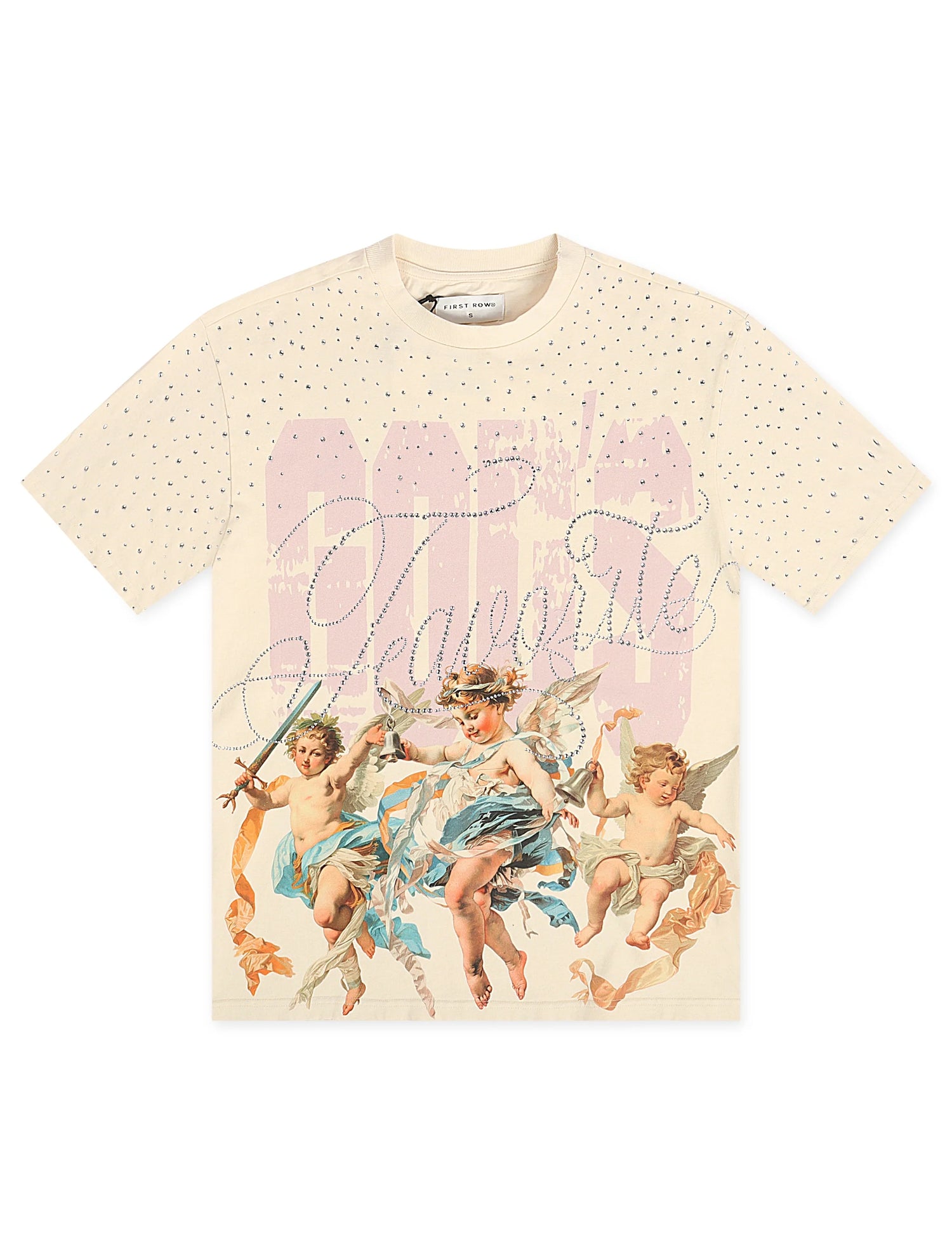 First Row Cropped Washed Rhinestone Tee - Cream by Denim Exchange