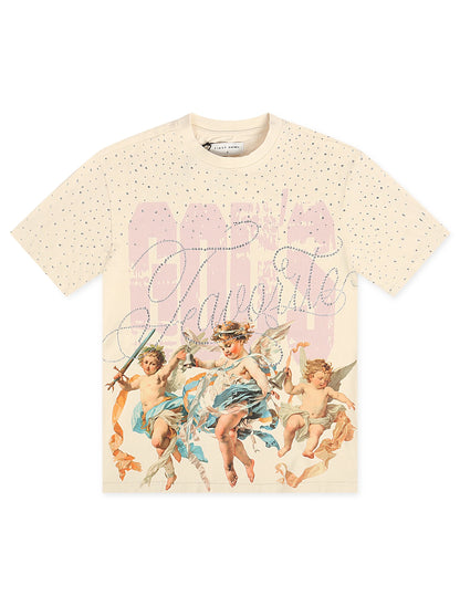 First Row Cropped Washed Rhinestone Tee - Cream by Denim Exchange