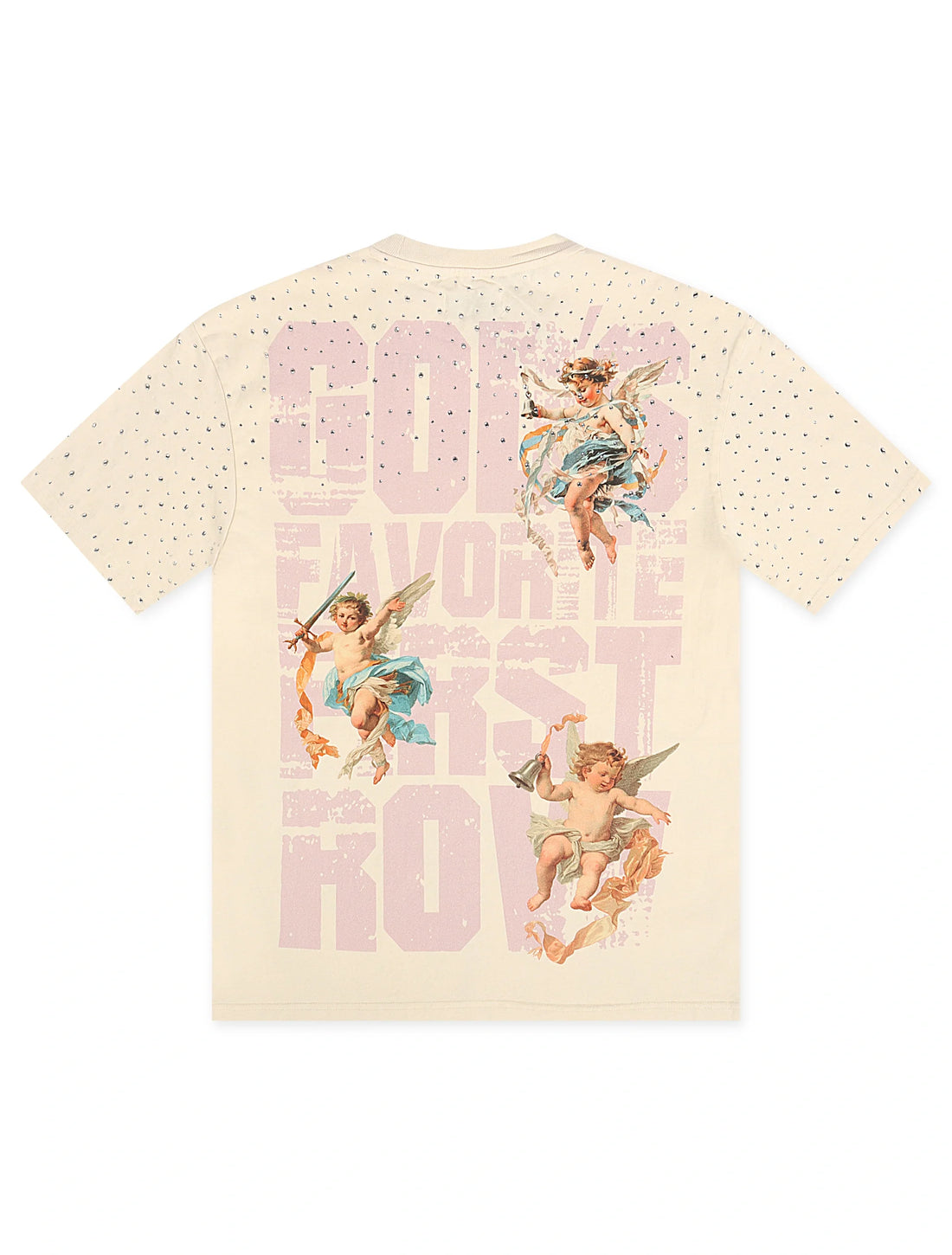 First Row Cropped Washed Rhinestone Tee - Cream by Denim Exchange