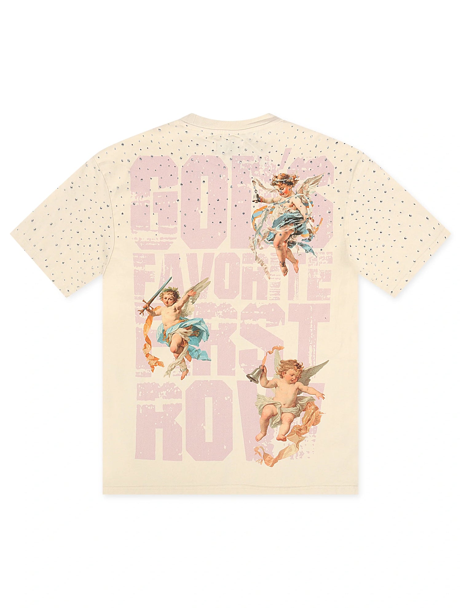 First Row Cropped Washed Rhinestone Tee - Cream by Denim Exchange