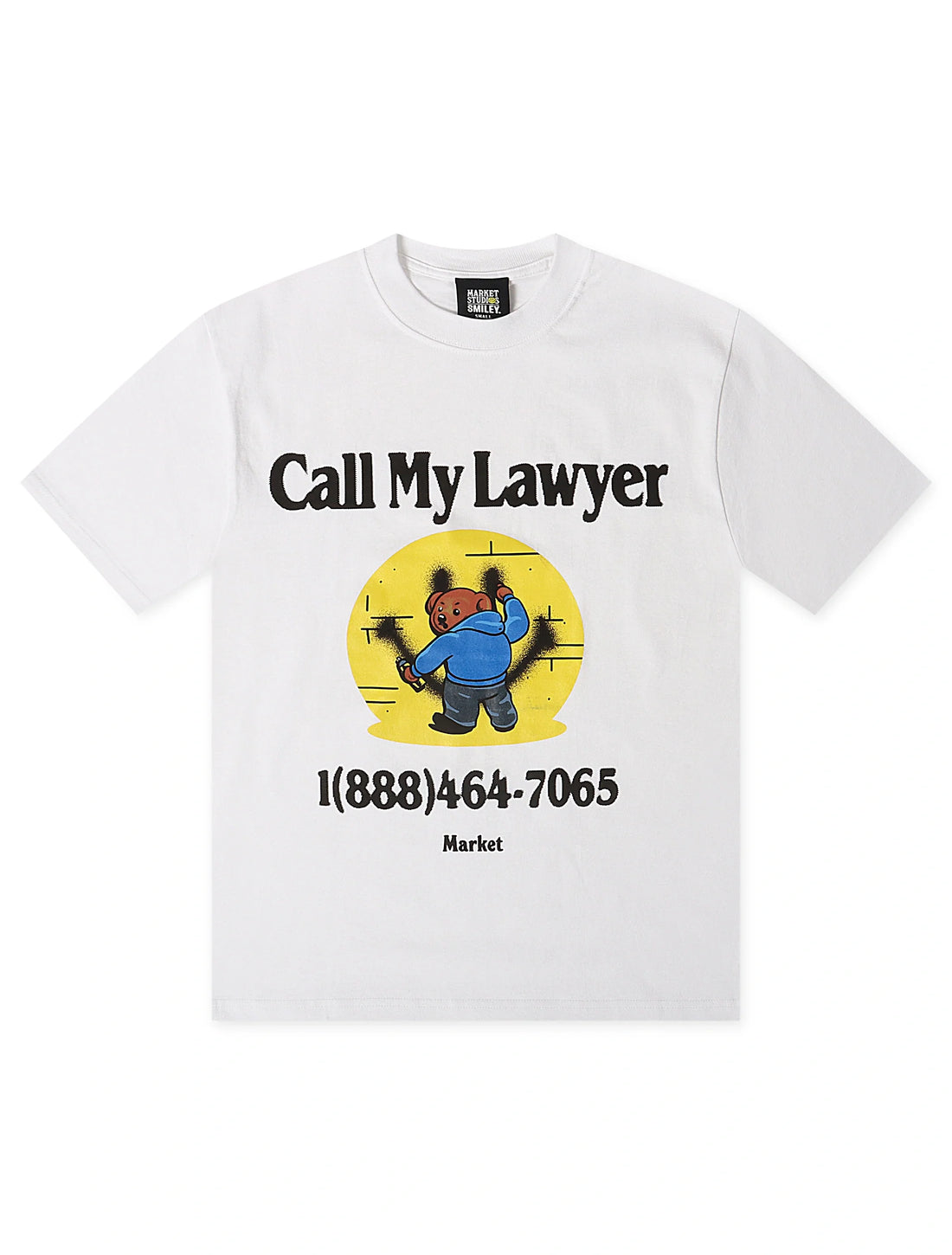 Market Studios Smiley Call My Lawyer Bear Tee - White by Denim Exchange
