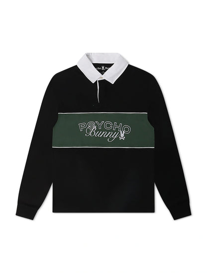 Psycho Bunny Kids Enzo Long Sleeve Rugby Tee - Black/Green by Denim Exchange