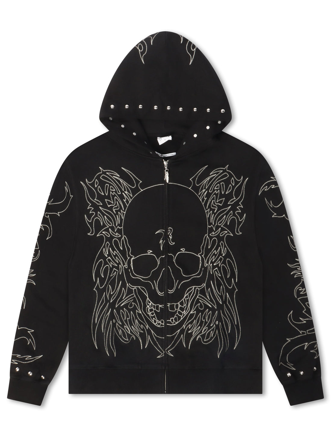 Revenge Tribal Skull Studded Zip-Up - Black/Silver by Denim Exchange