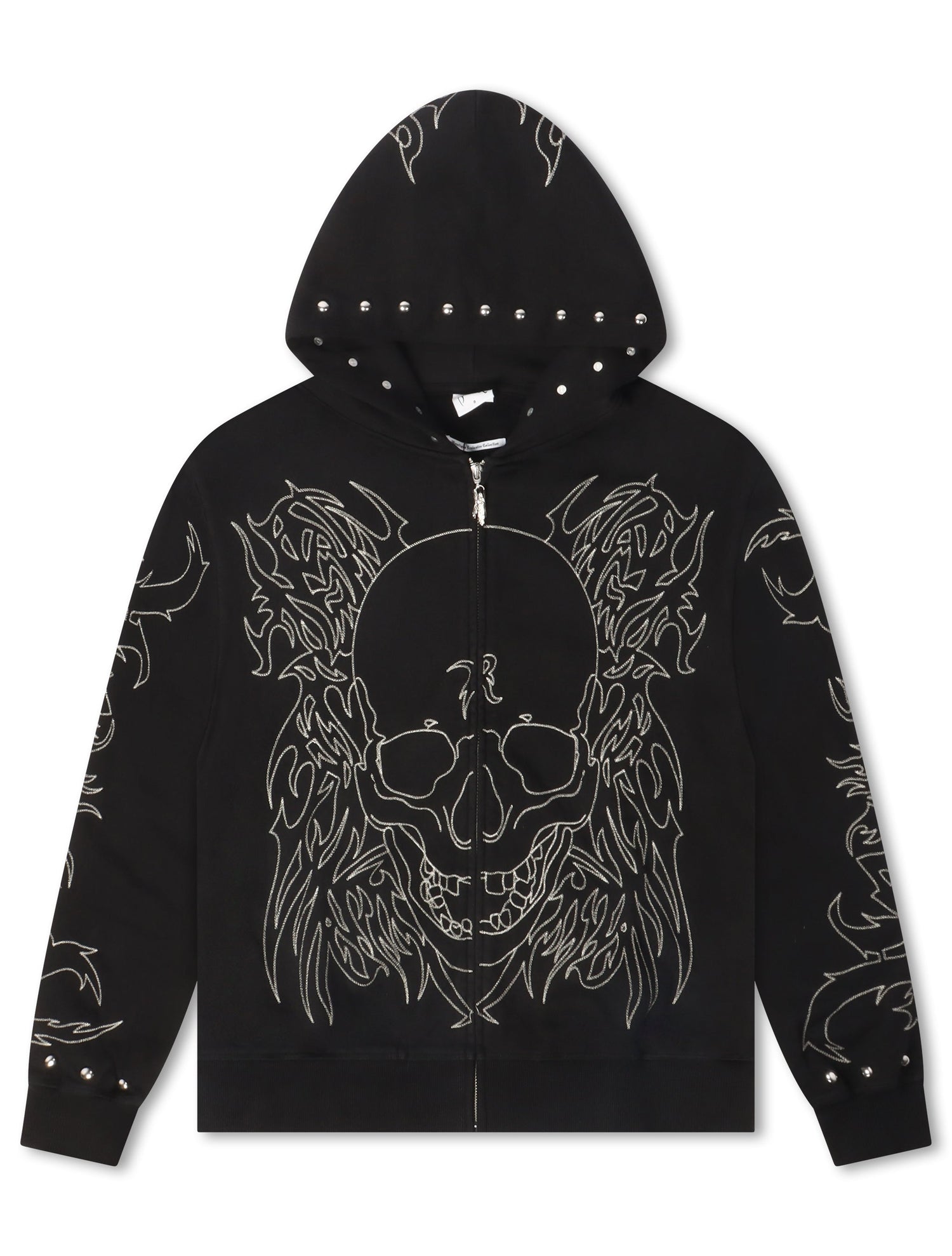 Revenge Tribal Skull Studded Zip-Up - Black/Silver by Denim Exchange