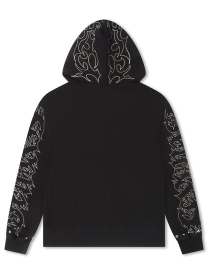 Revenge Tribal Skull Studded Zip-Up - Black/Silver by Denim Exchange