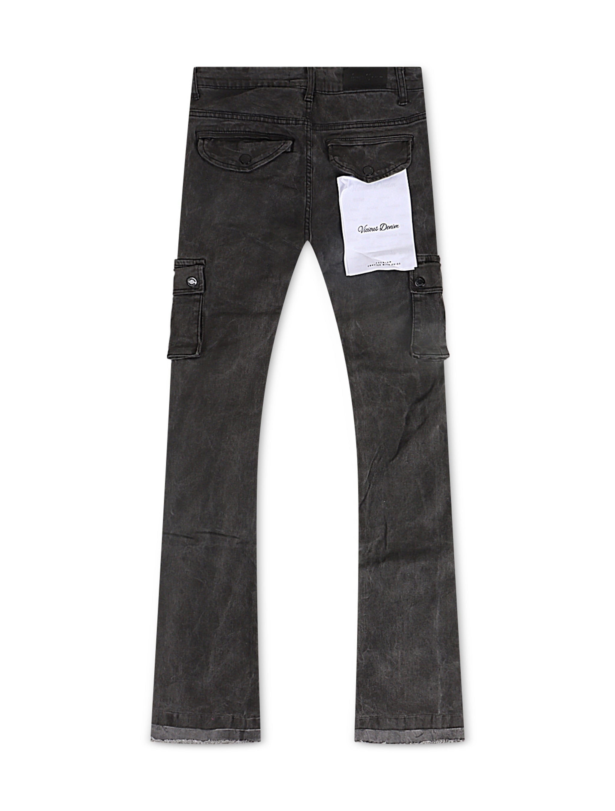 Vicious Denim Flare Stacked Fit Jeans - Black by Denim Exchange