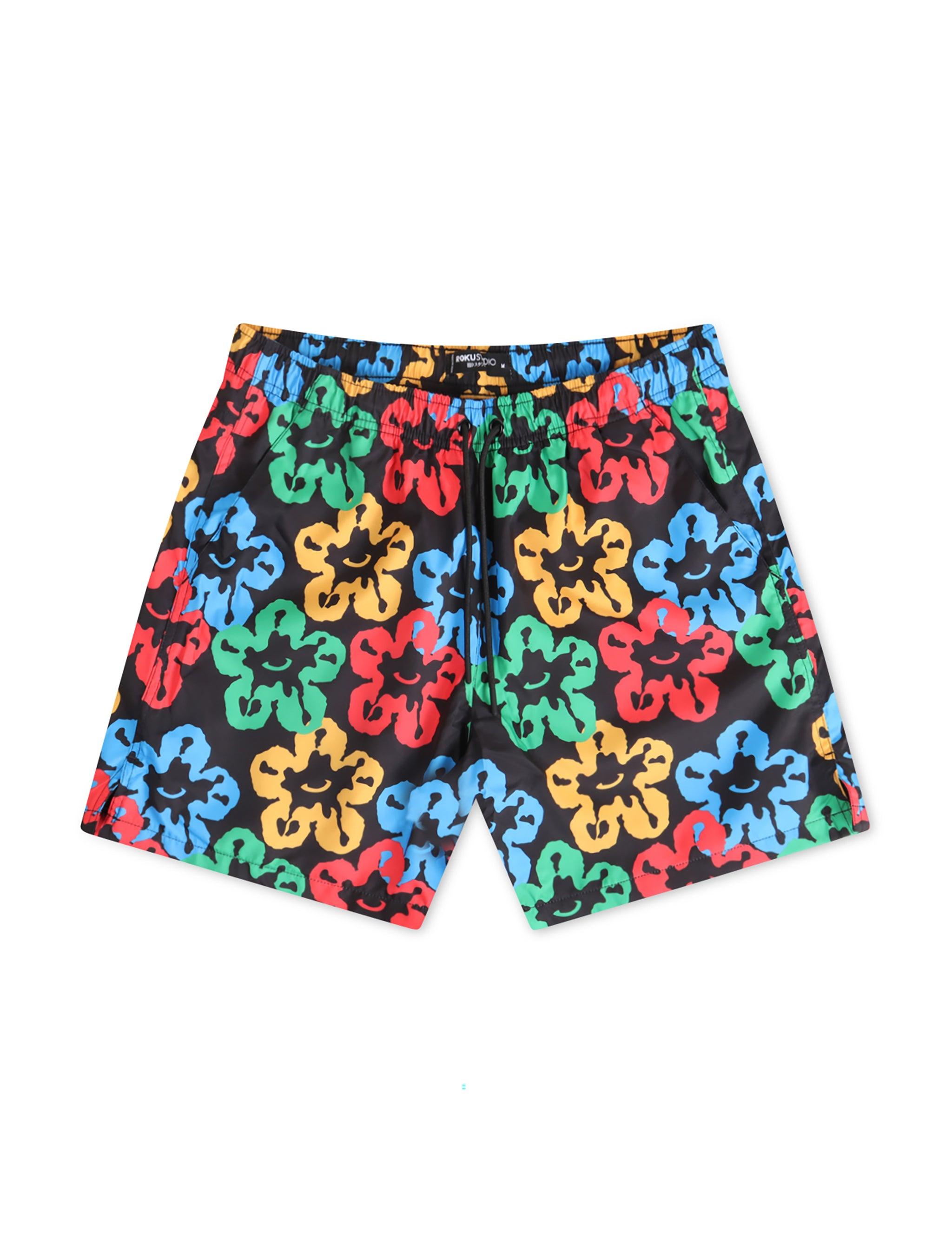 Roku Studio Olympic Tear Drip Nylon Shorts - Black/Multi by Denim Exchange