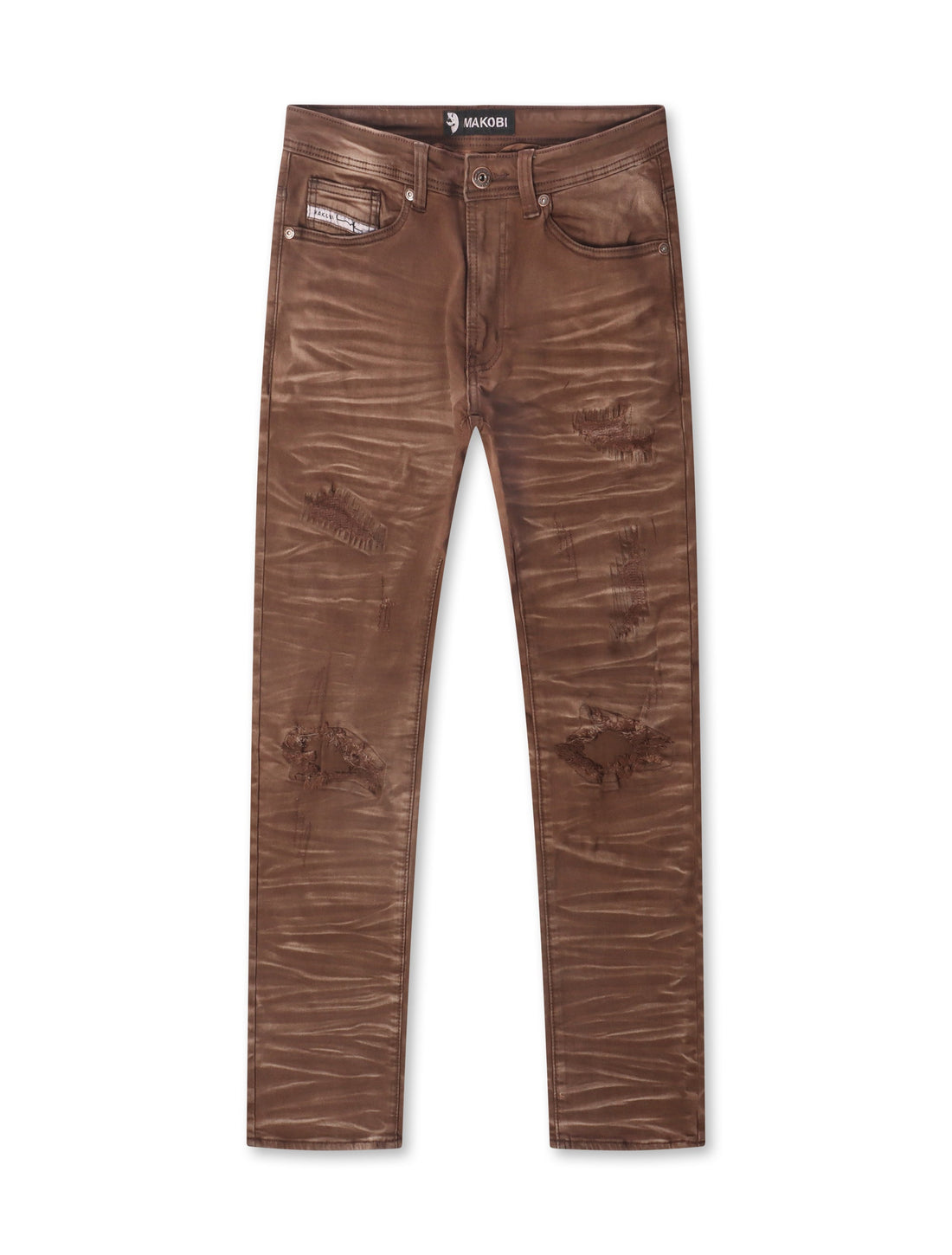 Makobi Distressed Straight Leg Jeans – Brown by Denim Exchange