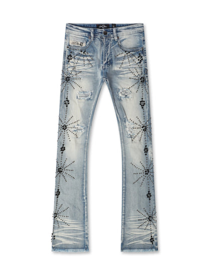 Frost Originals All Over Rhinestone Stacked Jean - Light Wash by Denim Exchange