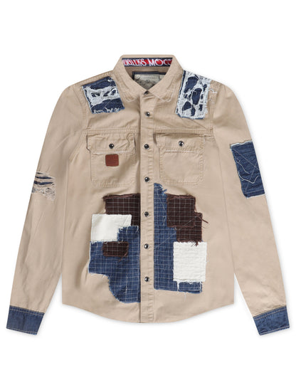 Smugglers Moon Button Up Woven Top - Khaki Plaid by Denim Exchange