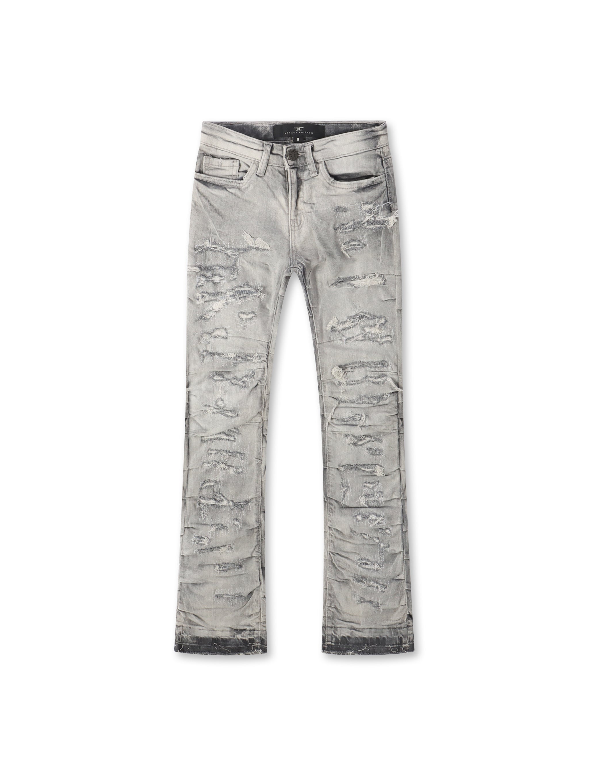 Jordan Craig Kids Pleated Side Seam Shredded Jeans - Arctic Grey by Denim Exchange