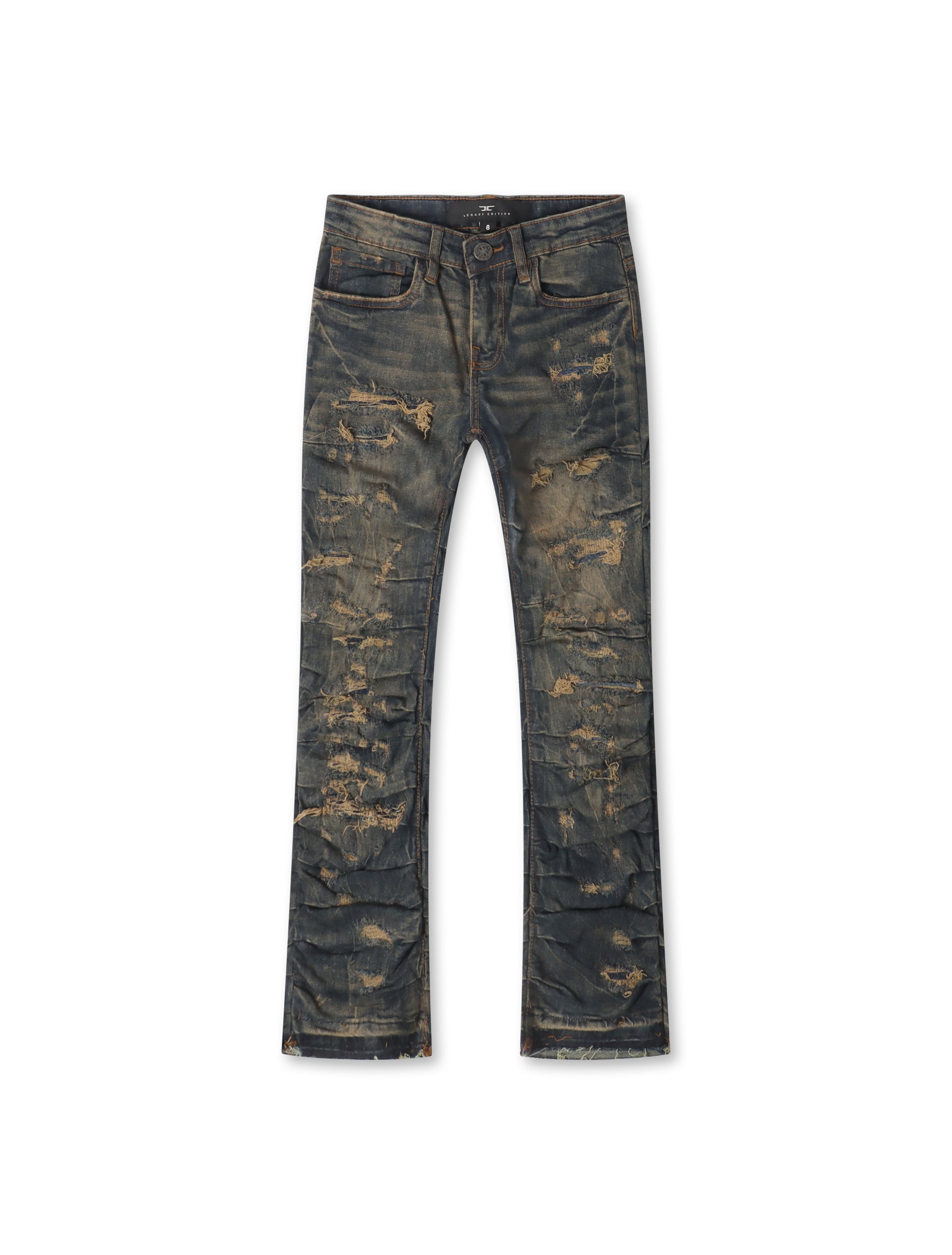 Jordan Craig Kids Pleated Side Seam Shredded Jeans - Dark Vintage by Denim Exchange