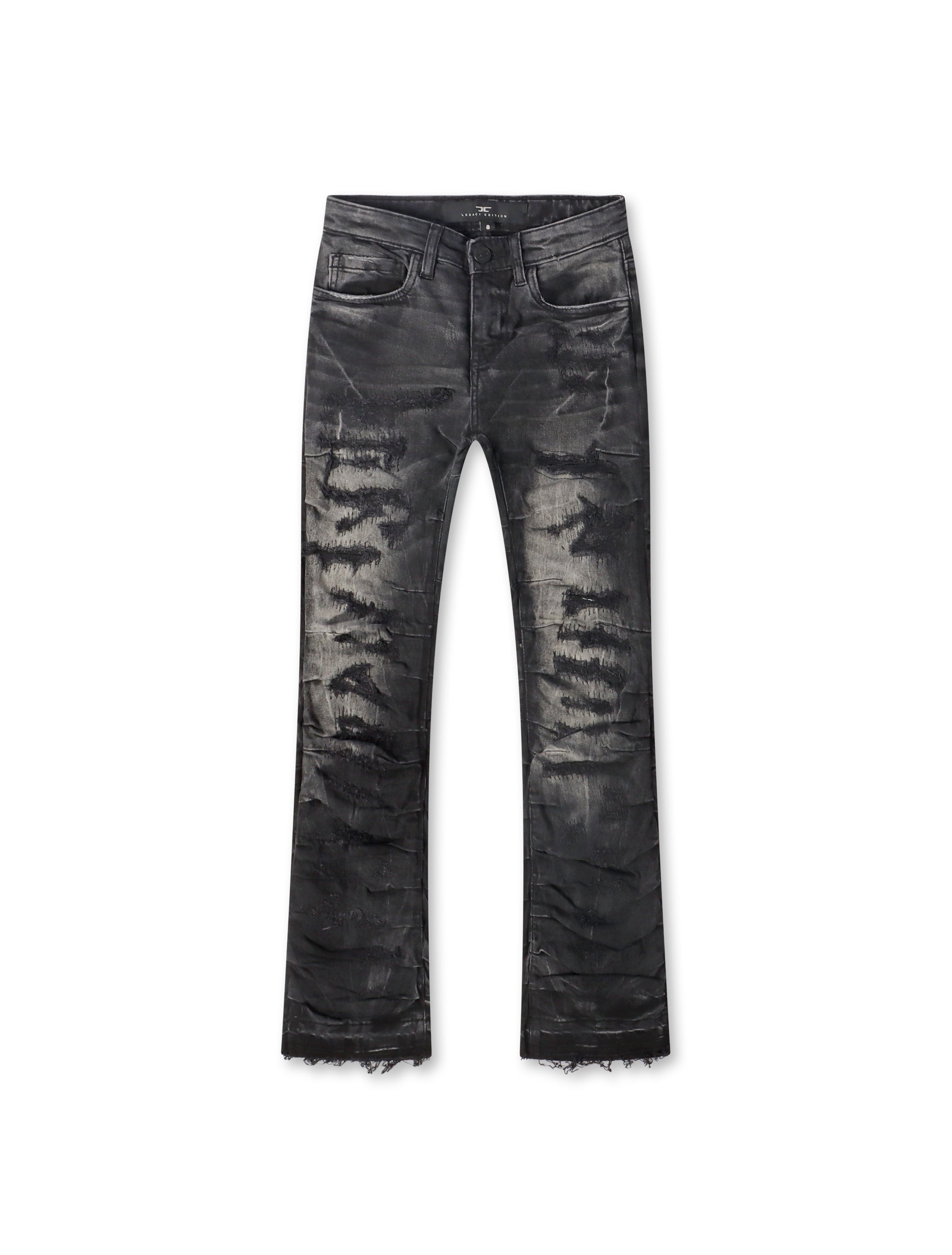 Jordan Craig Kids Pleated Side Seam Shredded Jeans - Black Shadow by Denim Exchange