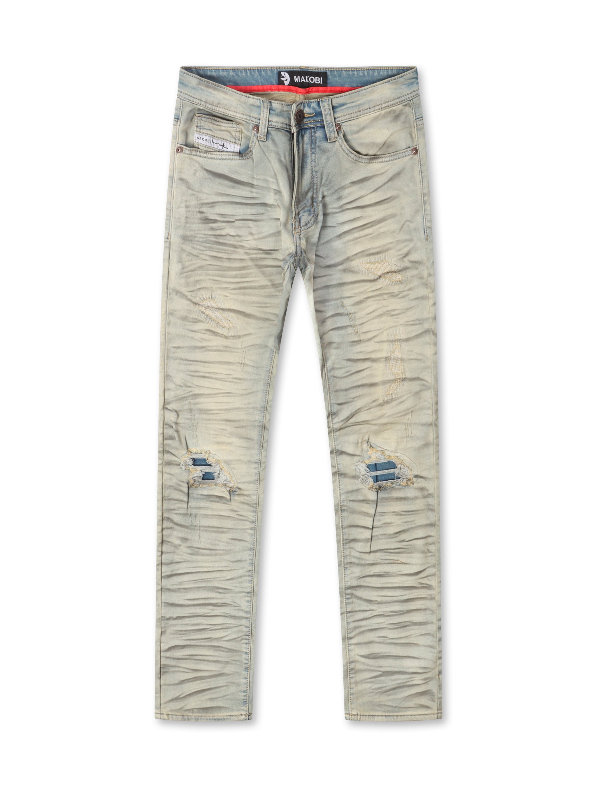Makobi Distressed Straight Leg Jeans – Dirt Wash by Denim Exchange