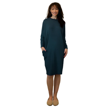 Batwing Long Sleeve Casual Comfort Midi Dress with Pockets by Kosher Casual USA