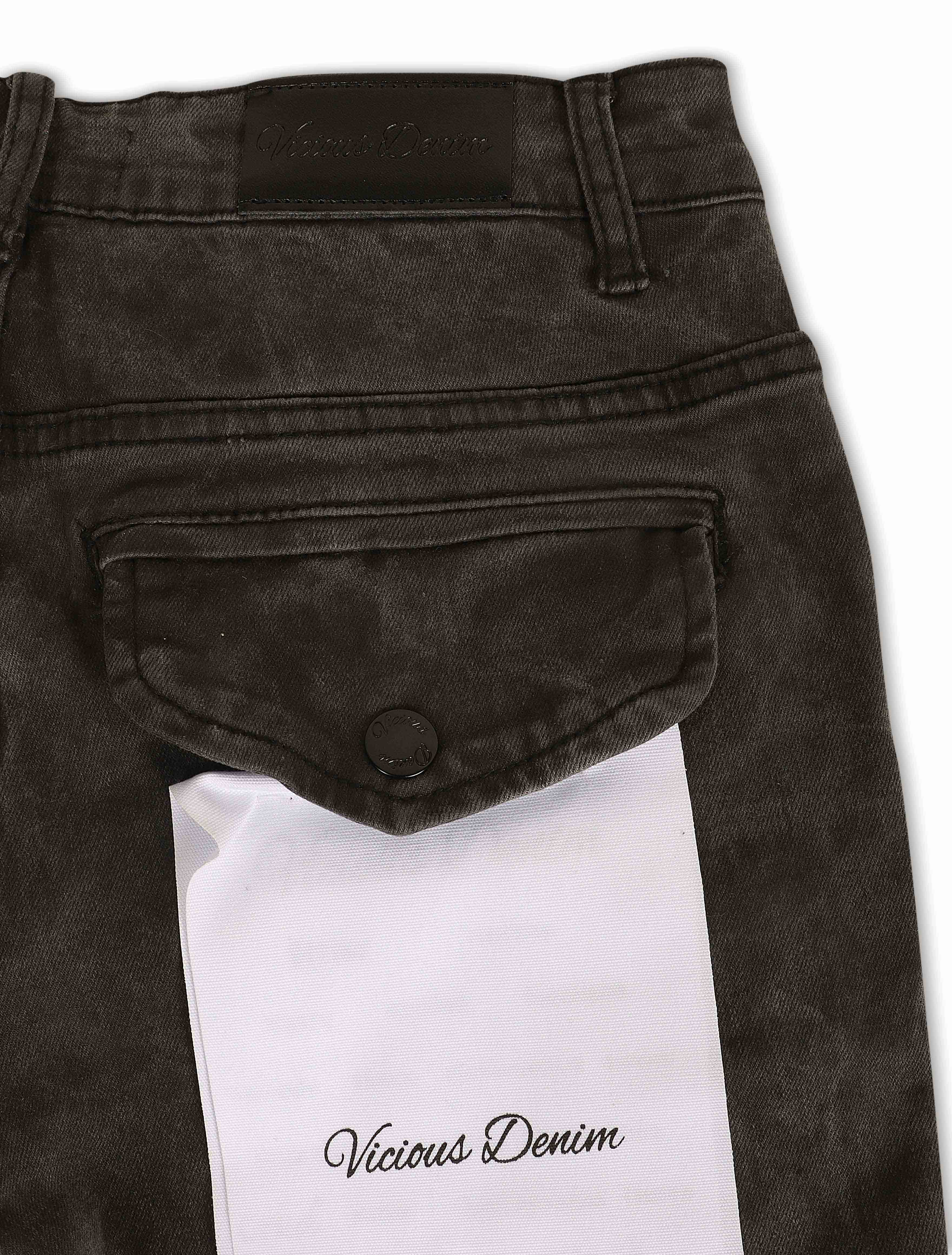 Vicious Denim Flare Stacked Fit Jeans - Black by Denim Exchange