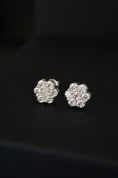 Moissanite Flower Cluster Earrings in Silver - DestGlow