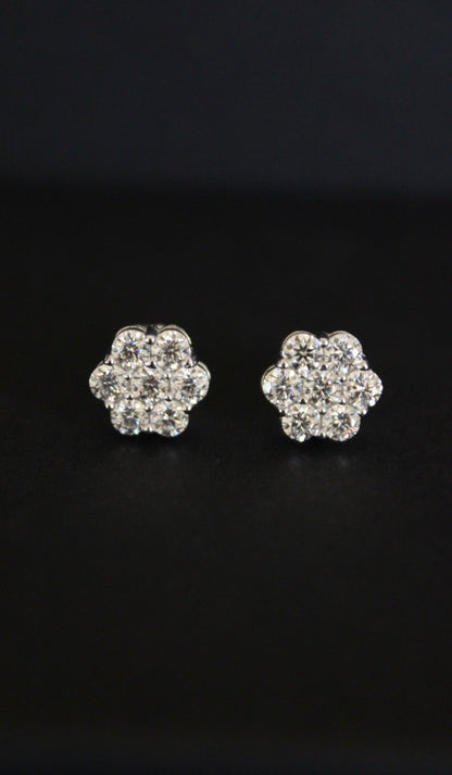 Moissanite Flower Cluster Earrings in Silver - DestGlow