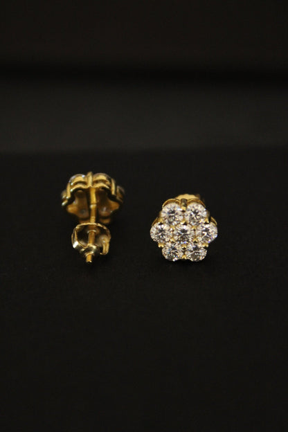 Moissanite Flower Cluster Earrings in Yellow Gold - DestGlow