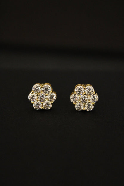 Moissanite Flower Cluster Earrings in Yellow Gold - DestGlow